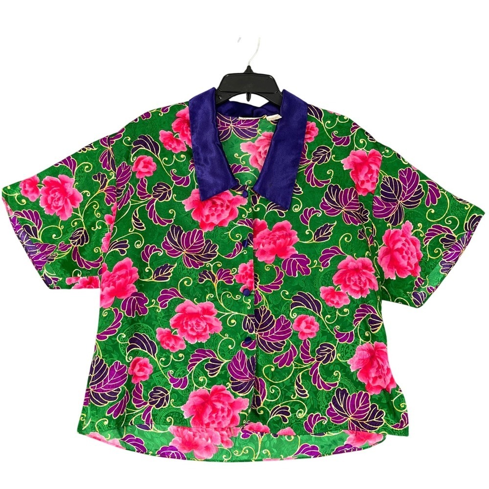 Victoria's Secret‎ Top Size M Satin Floral Made Hong Kong Vintage 90s Loungecore